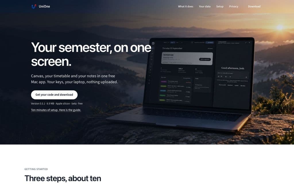 uniplus-site.vercel.app, the top of the page
